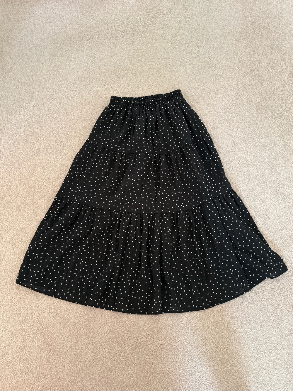 Black Polka Dot Tiered Maxi Skirt